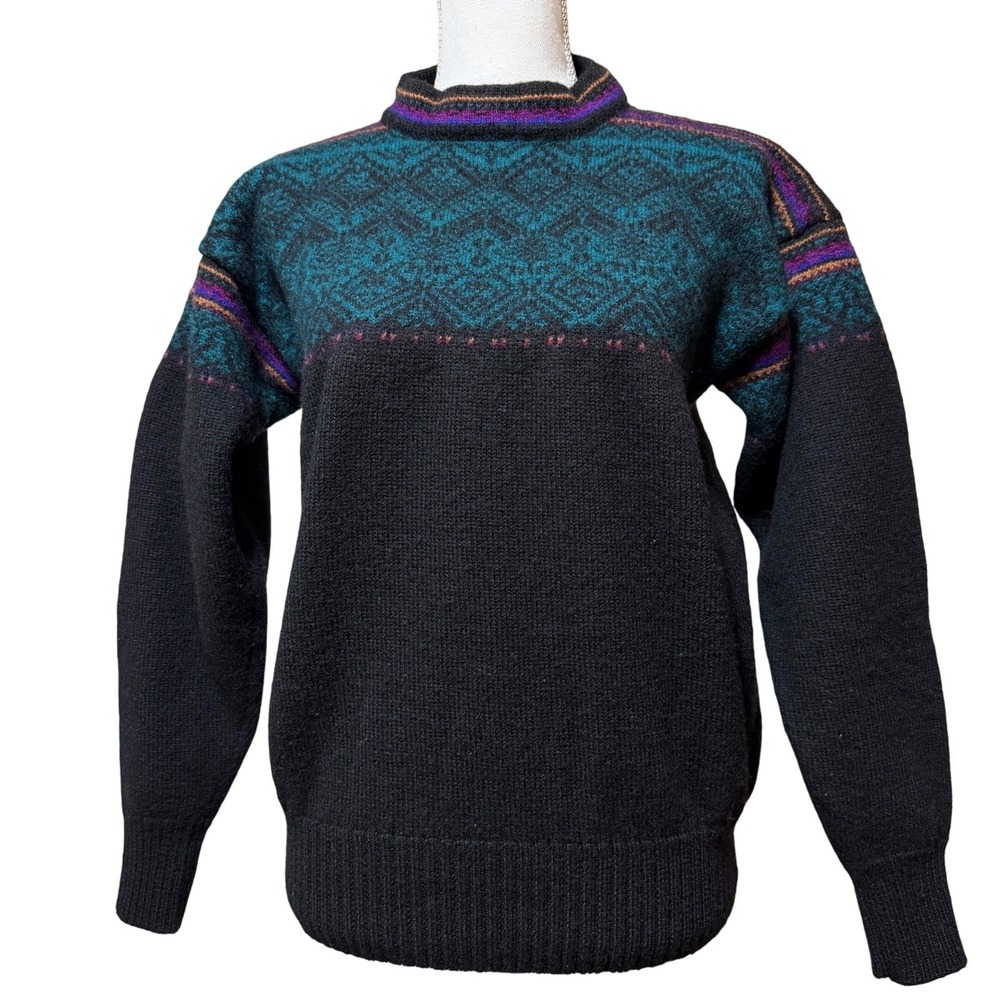 Meister Wool Sz‎ L Mock Neck Fair Isle Geometric Pattern Sweater Vintage